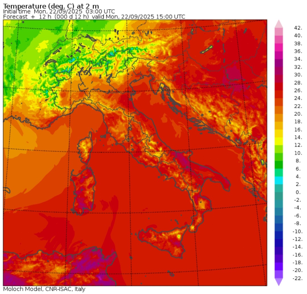 Temperature massime 22 settembre