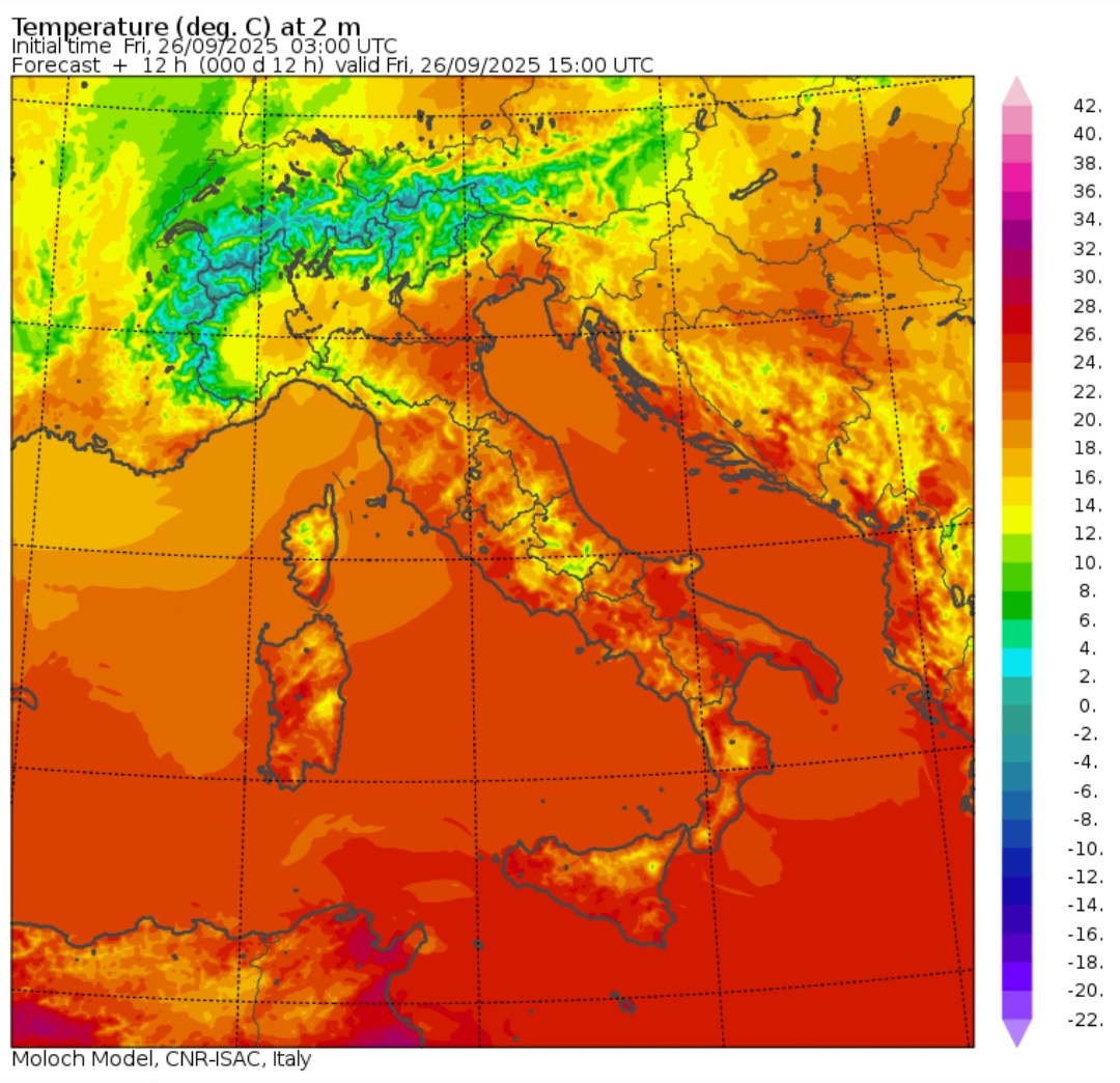Temperature massime 26 settembre 