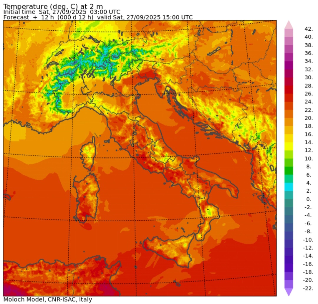 Temperature massime 27 settembre
