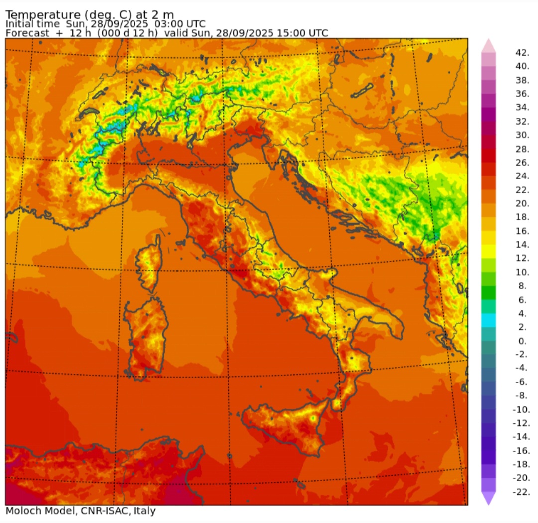 Temperature massime 28 settembre 