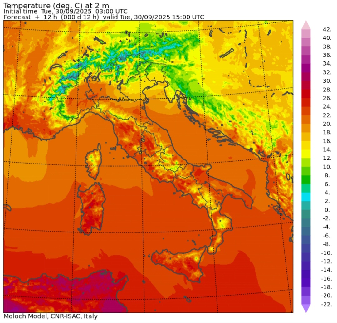 Temperature massime 30 settembre 