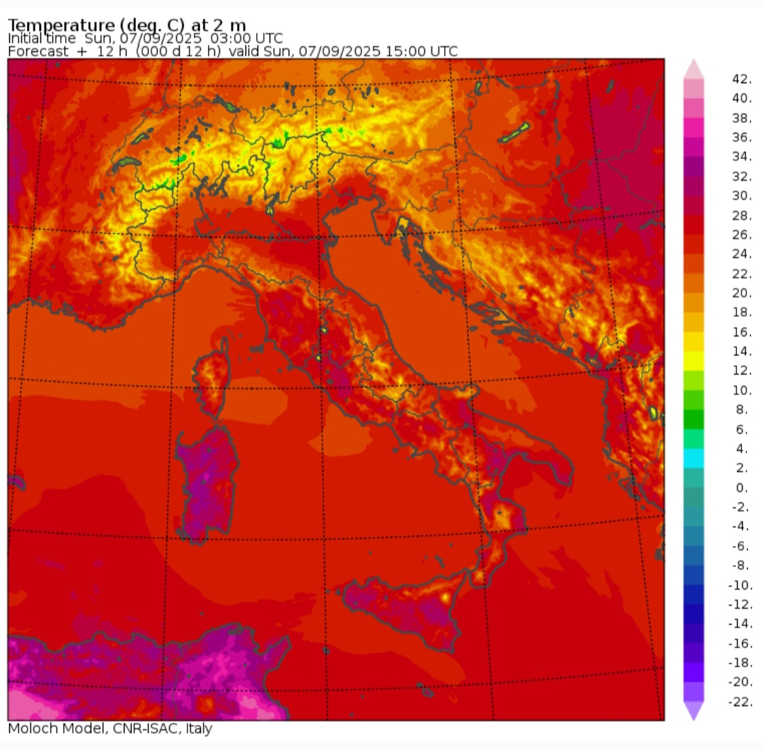 Temperature massime 7 settembre 