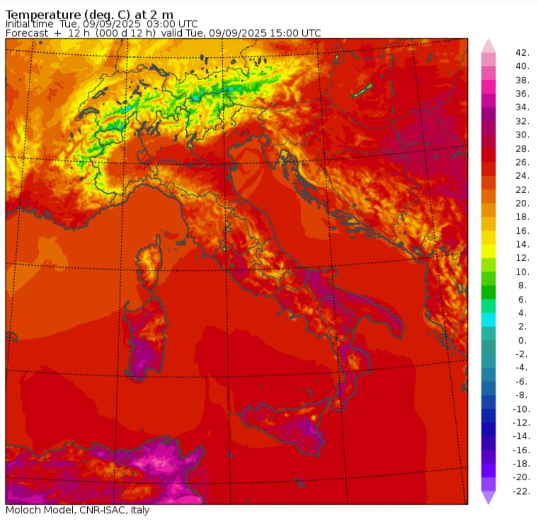 Temperature massime 9 settembre 