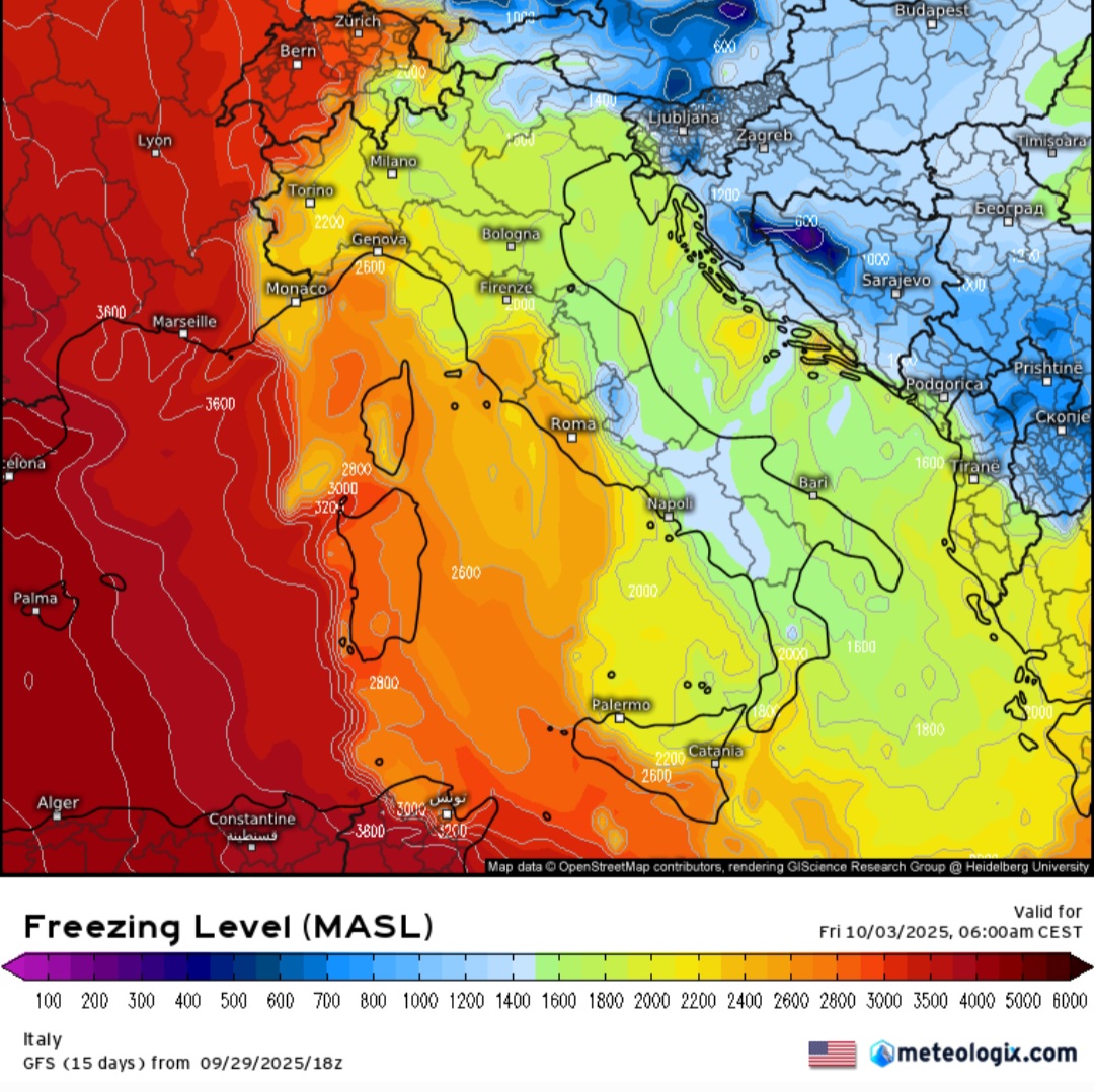 Zero termico Italia 3 ottobre