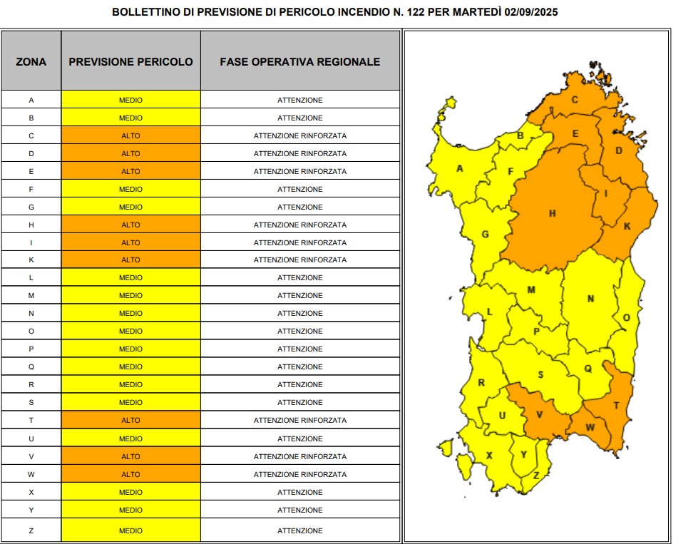 allerta incendi sardegna 2 settembre