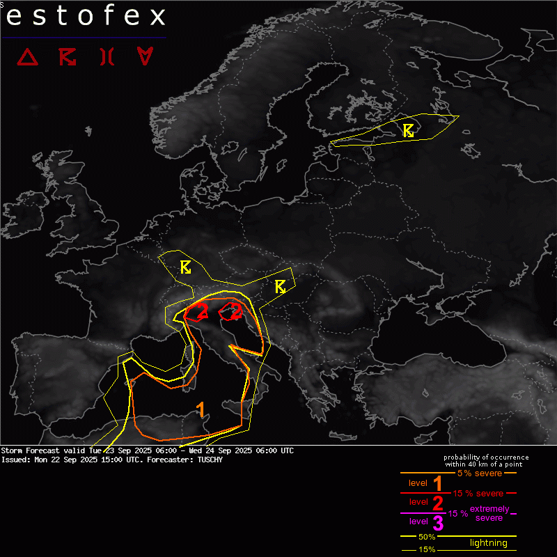 allerta meteo estofex 22 settembre 2025