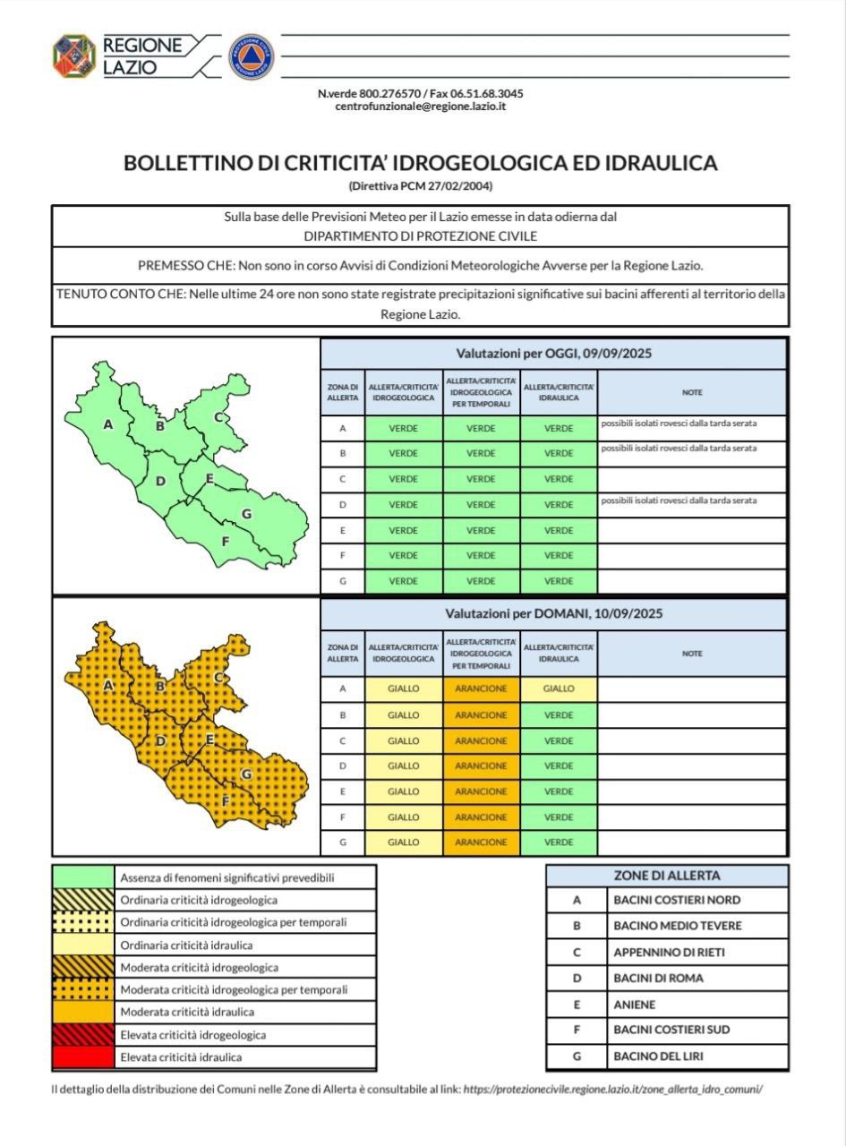 allerta meteo lazio 10 settembre