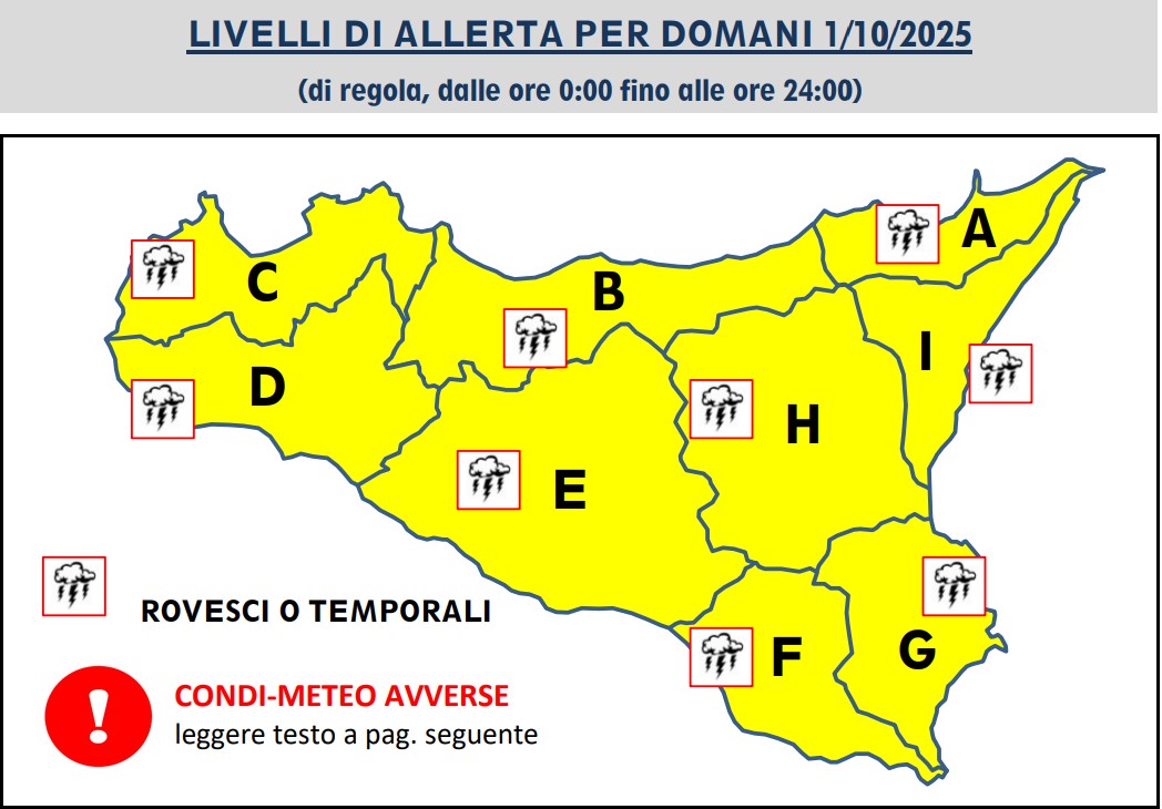 allerta meteo sicilia 1 ottobre