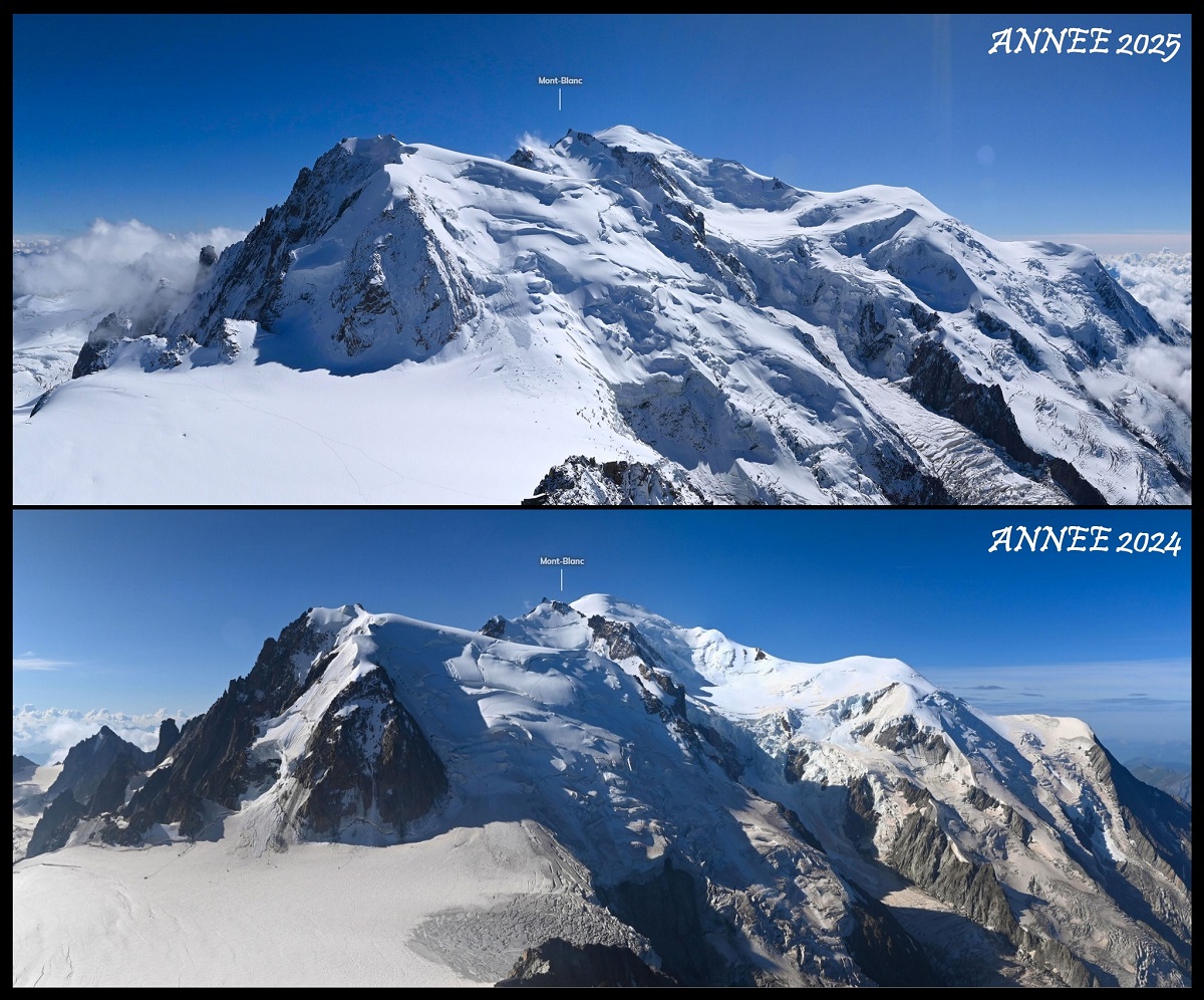 Più neve sul Monte Bianco: il confronto tra 2024 e 2025 | FOTO