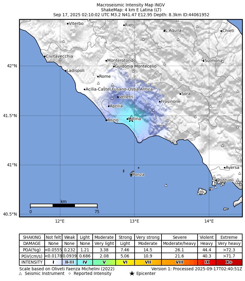 terremoto oggi latina