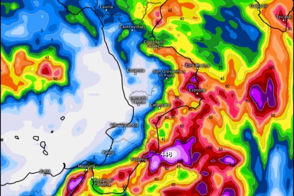 Accumuli pluviometrici Calabria