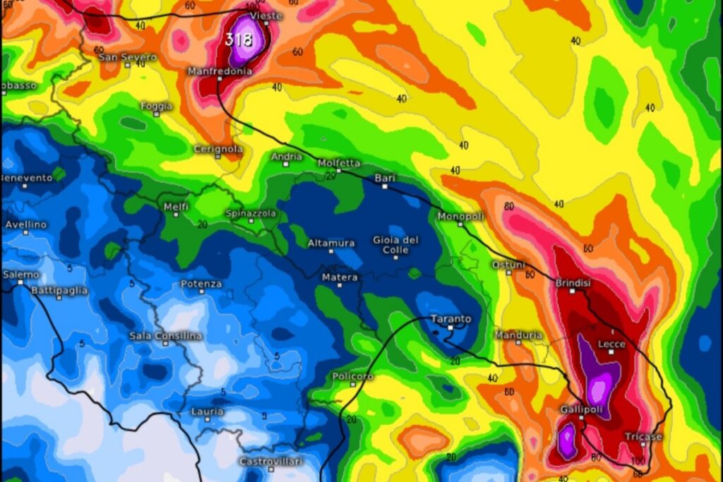 Accumuli pluviometrici Puglia 17 ottobre