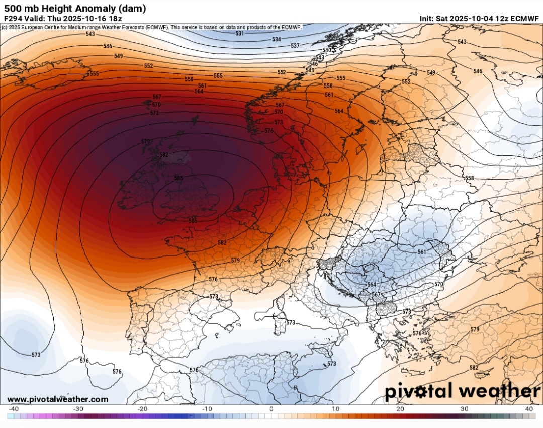 Anomalie geopotenziali 500 hpa 16 ottobre 