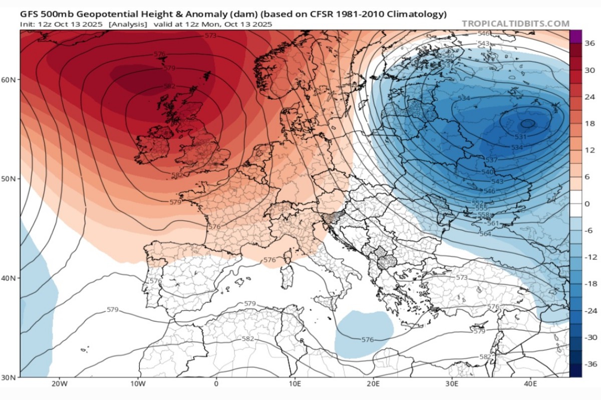 Anomalie geopotenziali 500 hPa 13 ottobre