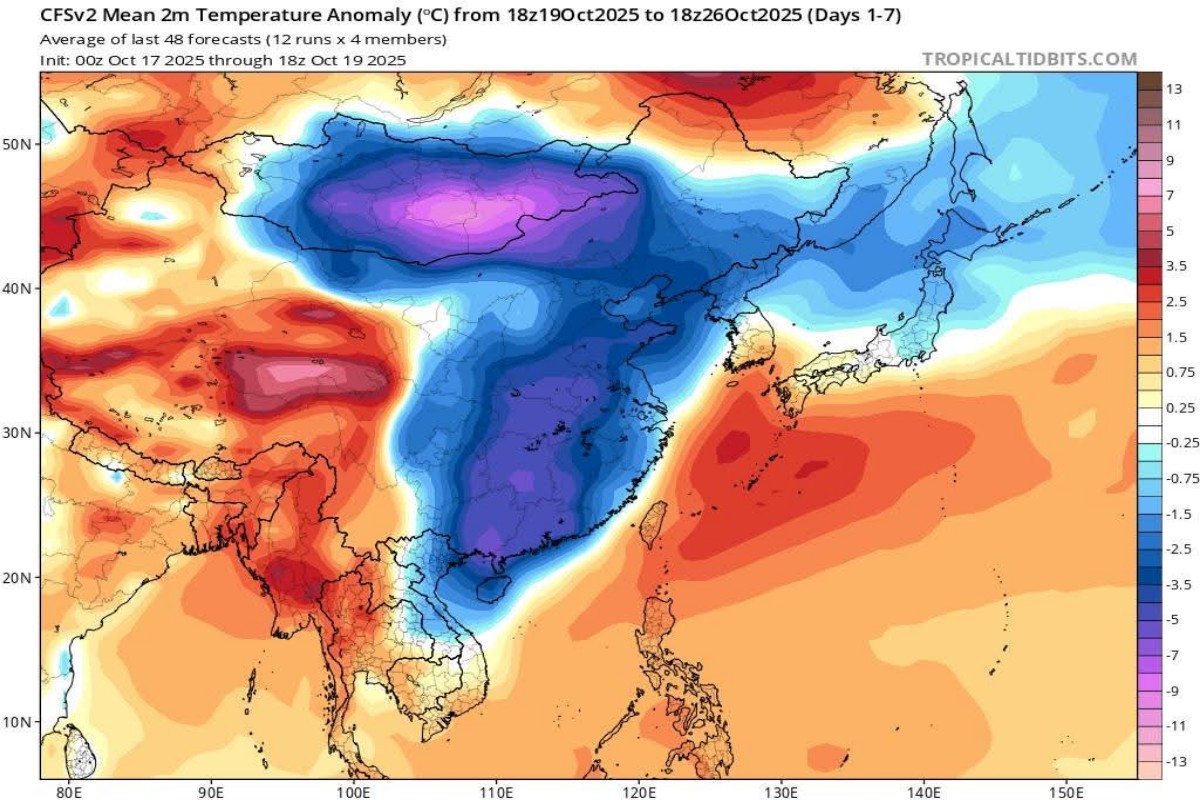 Anomalie termiche 850 hPa Corea del Sud
