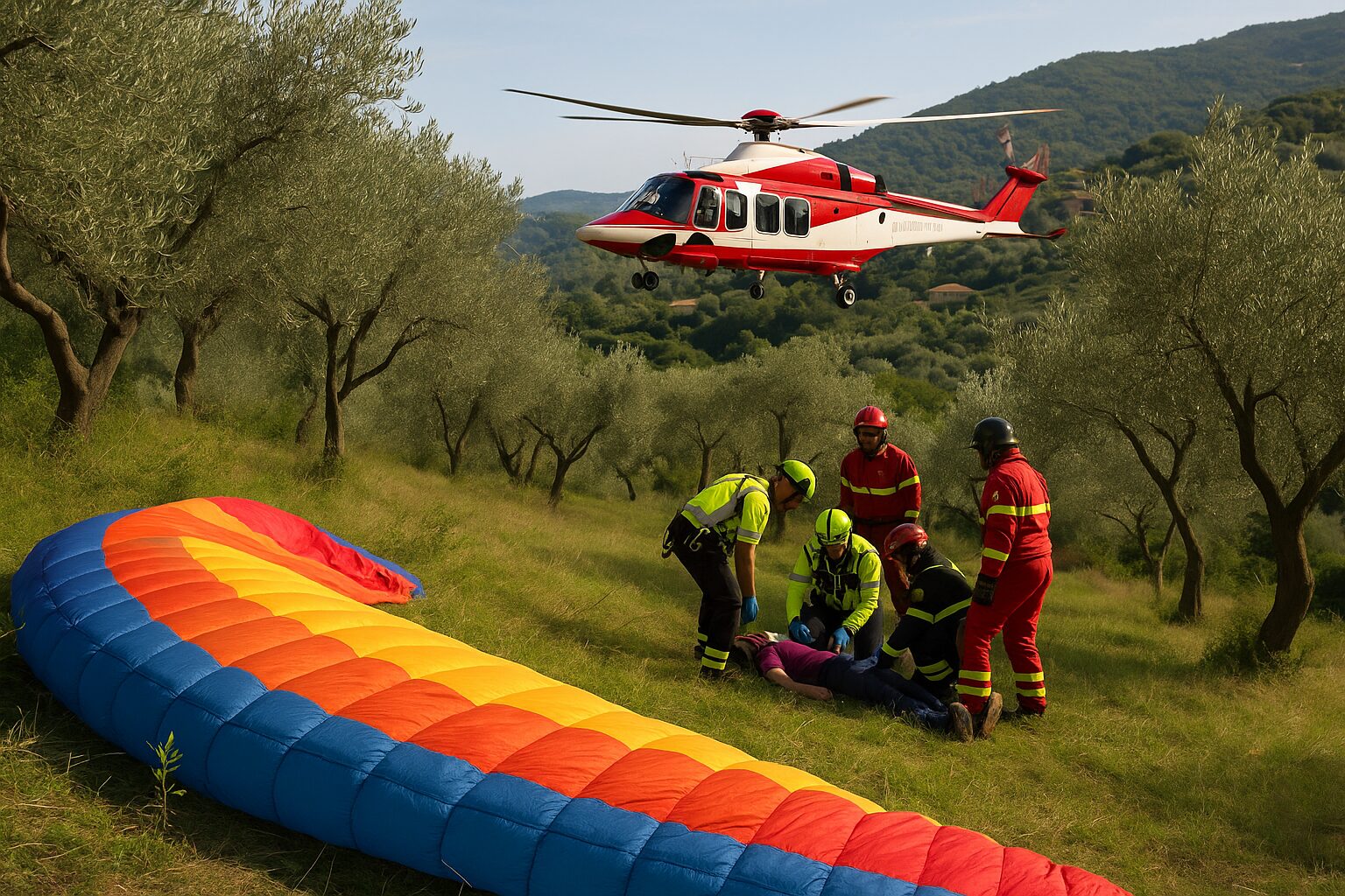Perde il controllo del parapendio e cade in un uliveto: donna trasportata in ospedale