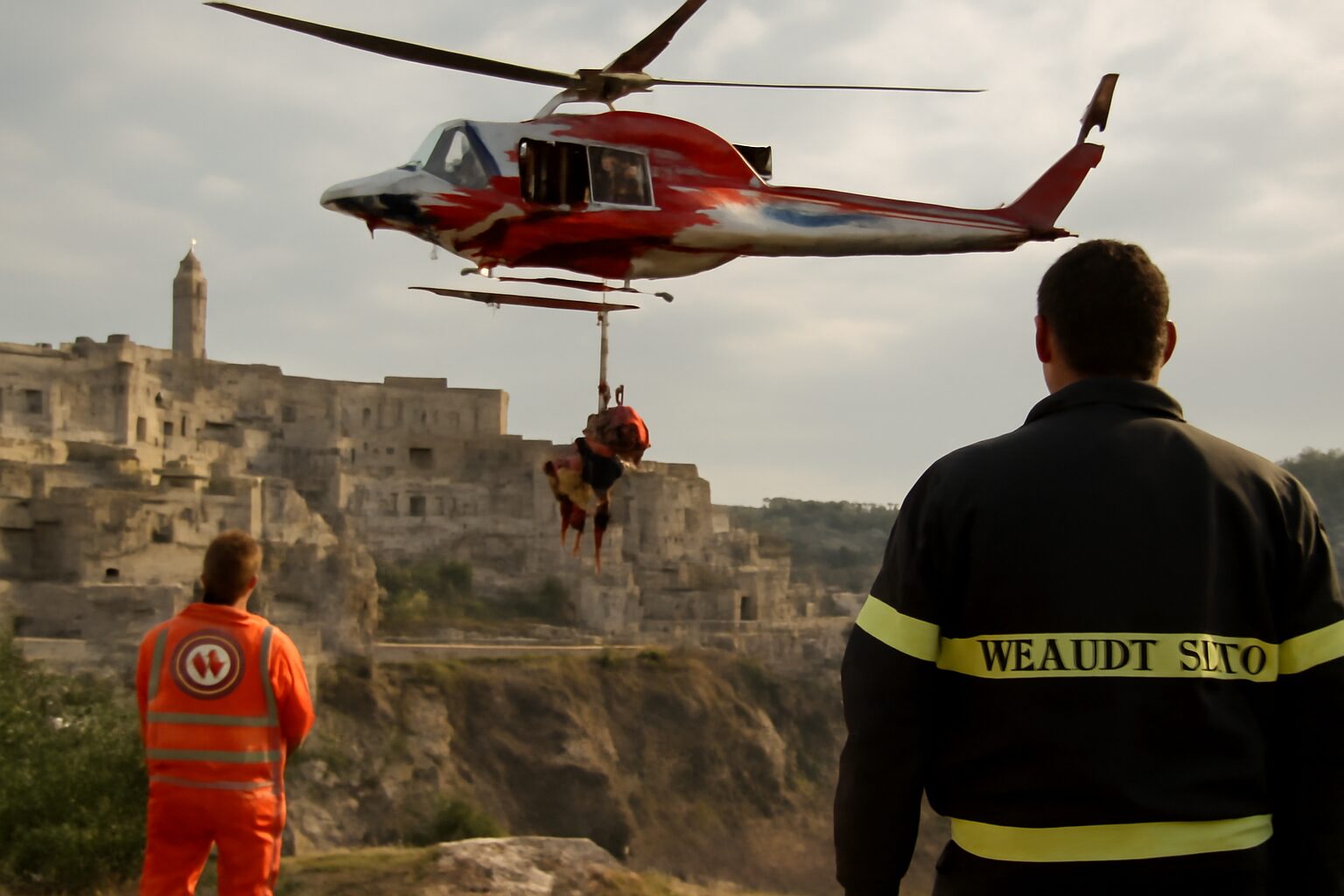 Turista francese infortunato a Matera: il recupero difficile con l’elicottero dei vigili del fuoco
