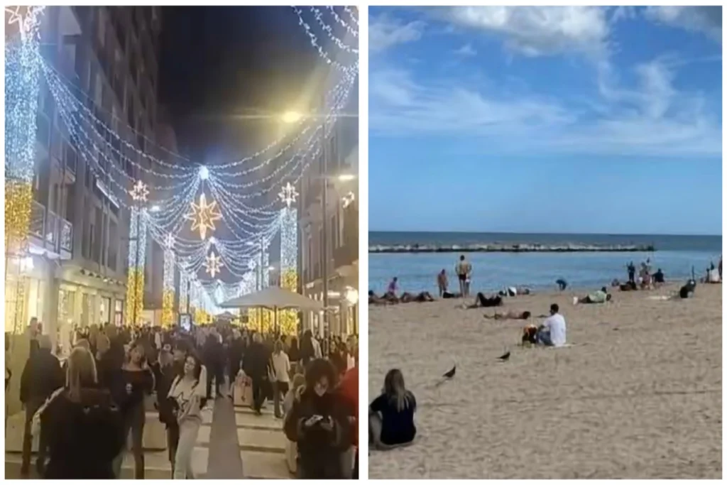 Luminarie natalizie e spiagge affollate a Bari
