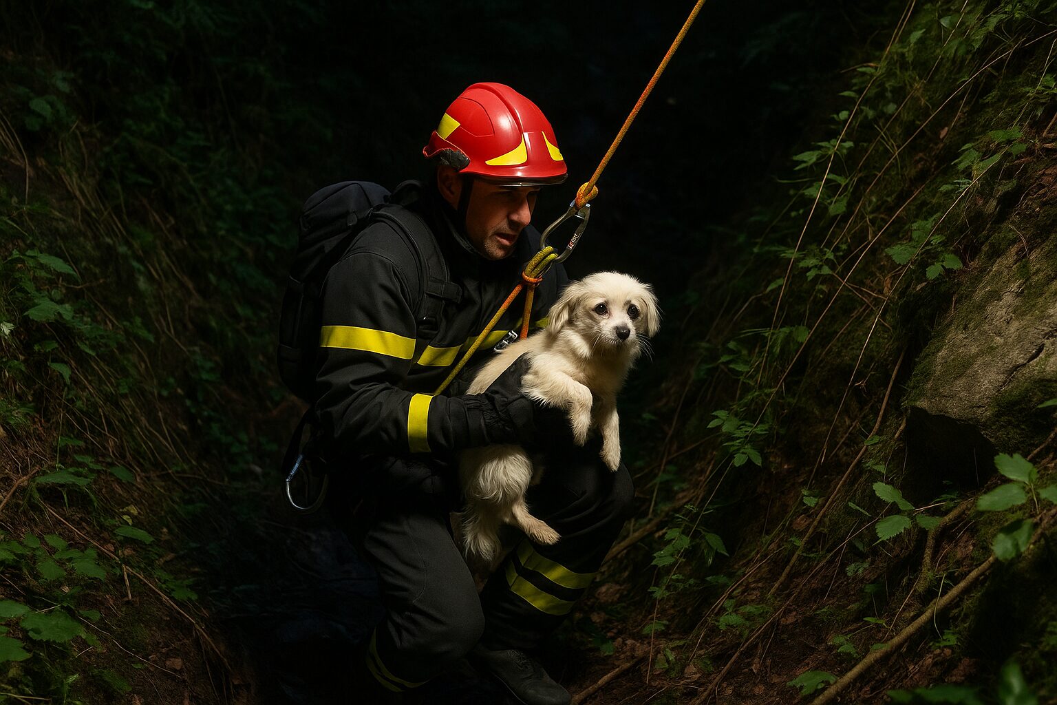 Una cagnolina di piccola taglia scivola in una scarpata: ‘Puffetta’ salvata dai Vigili del fuoco
