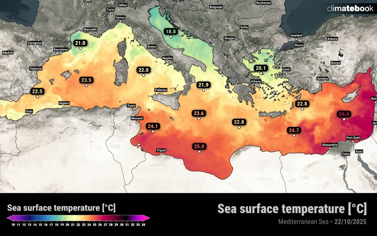 SST Mediterraneo 24 ottobre