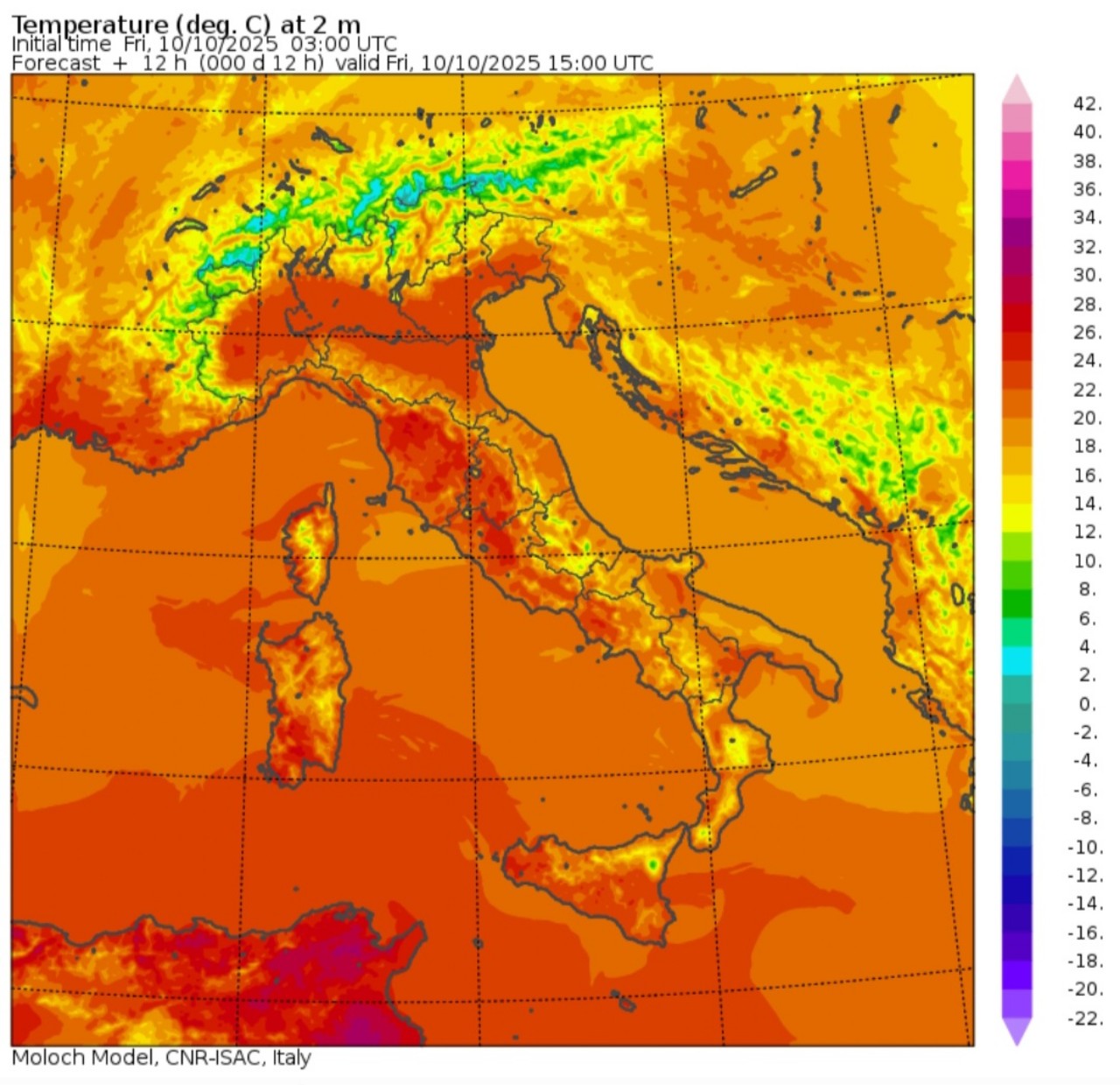 Temperature massime 10 ottobre 