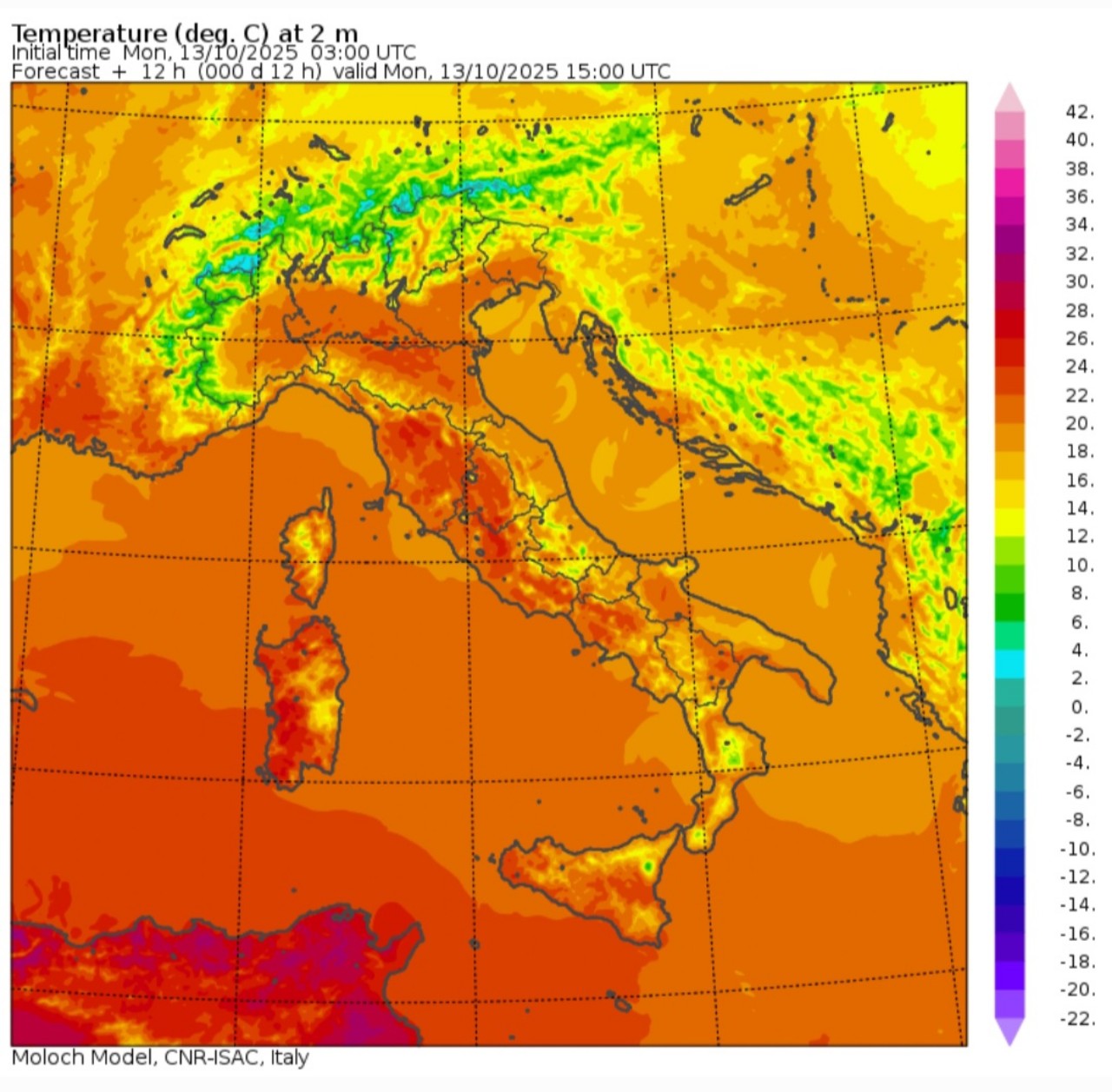 Temperature massime 13 ottobre