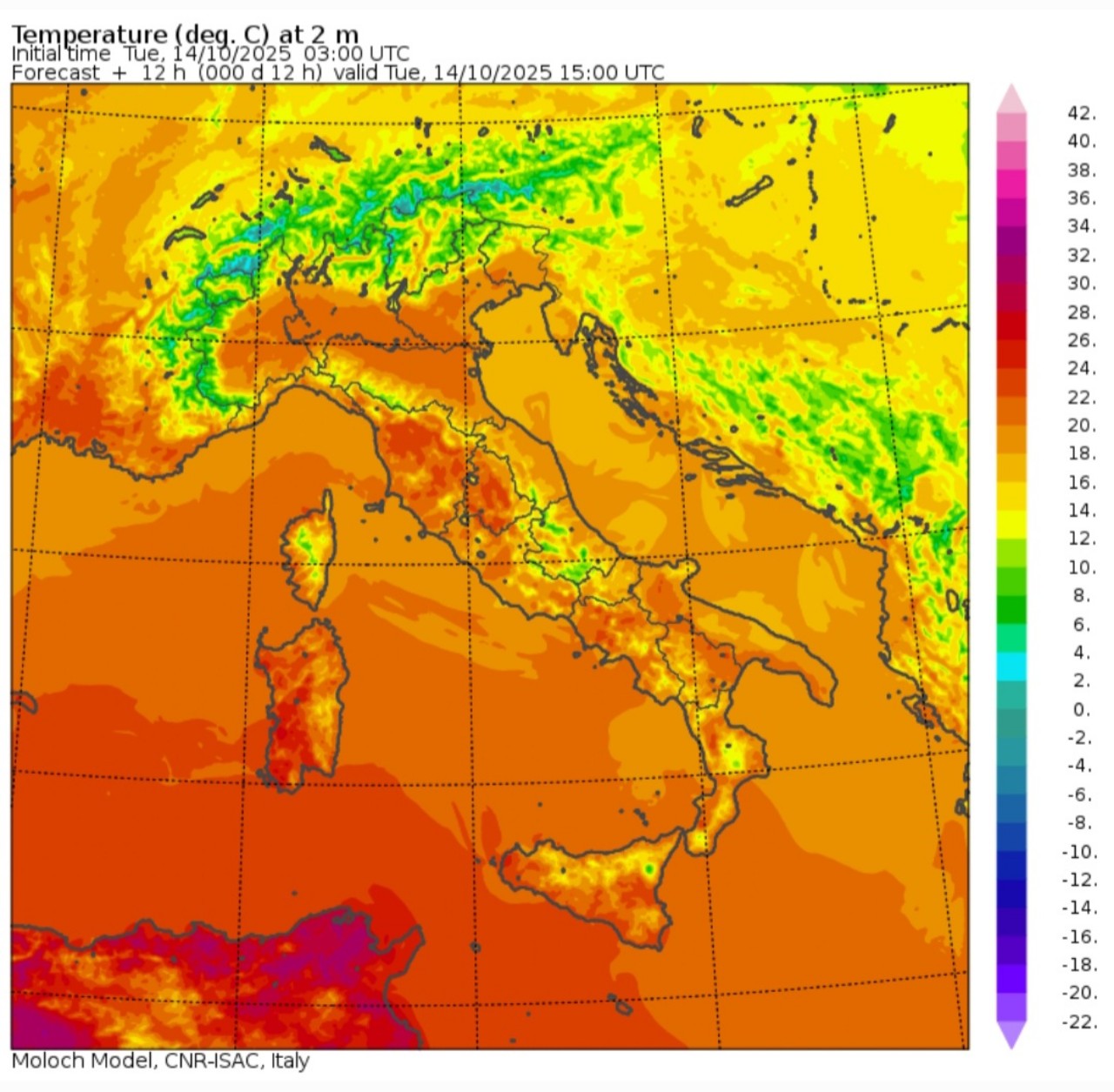 Temperature massime 14 ottobre 