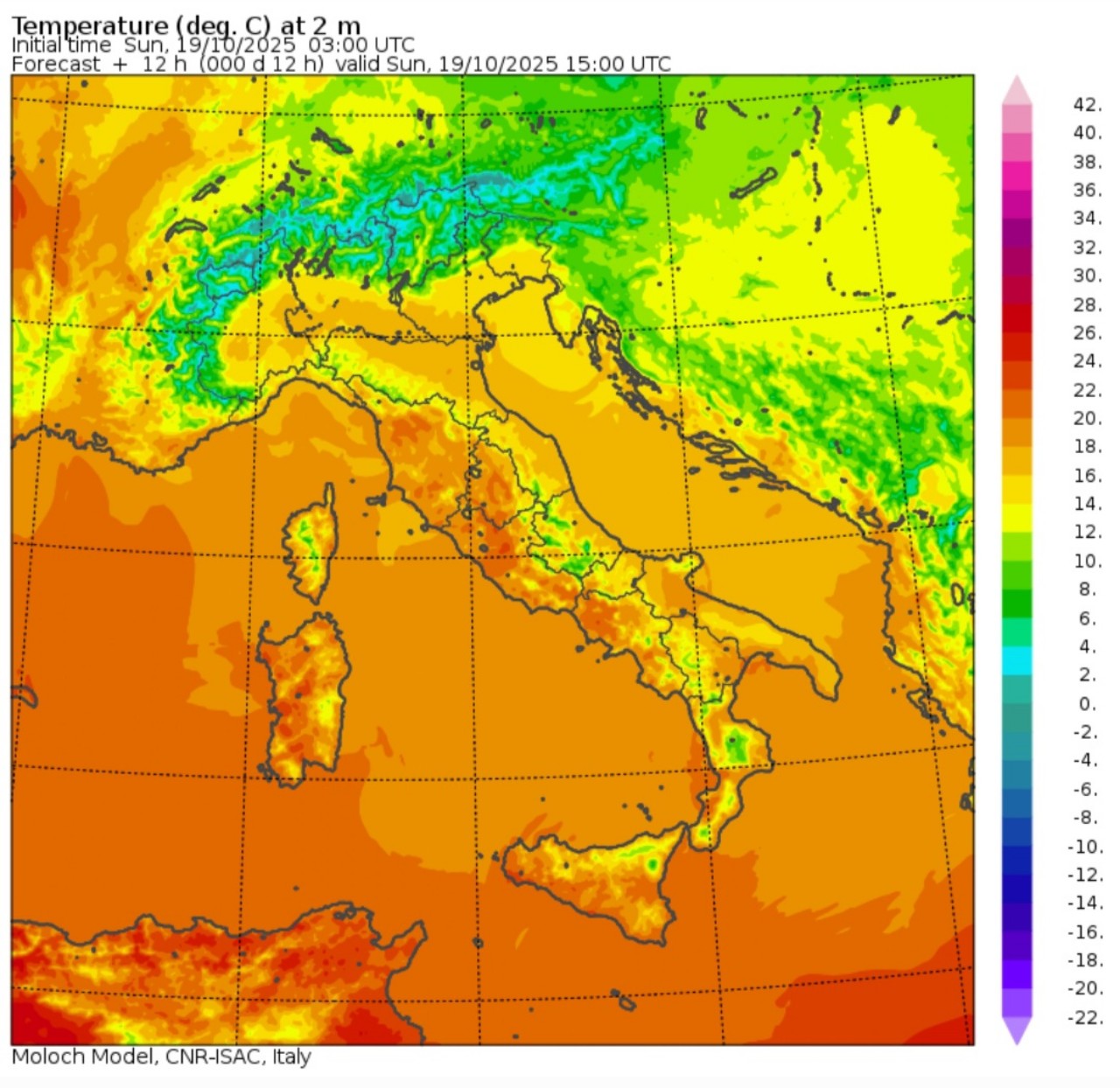 Temperature massime 19 ottobre 