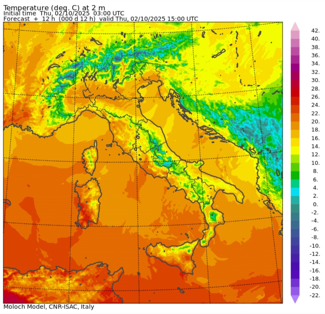 Temperature massime 2 ottobre 