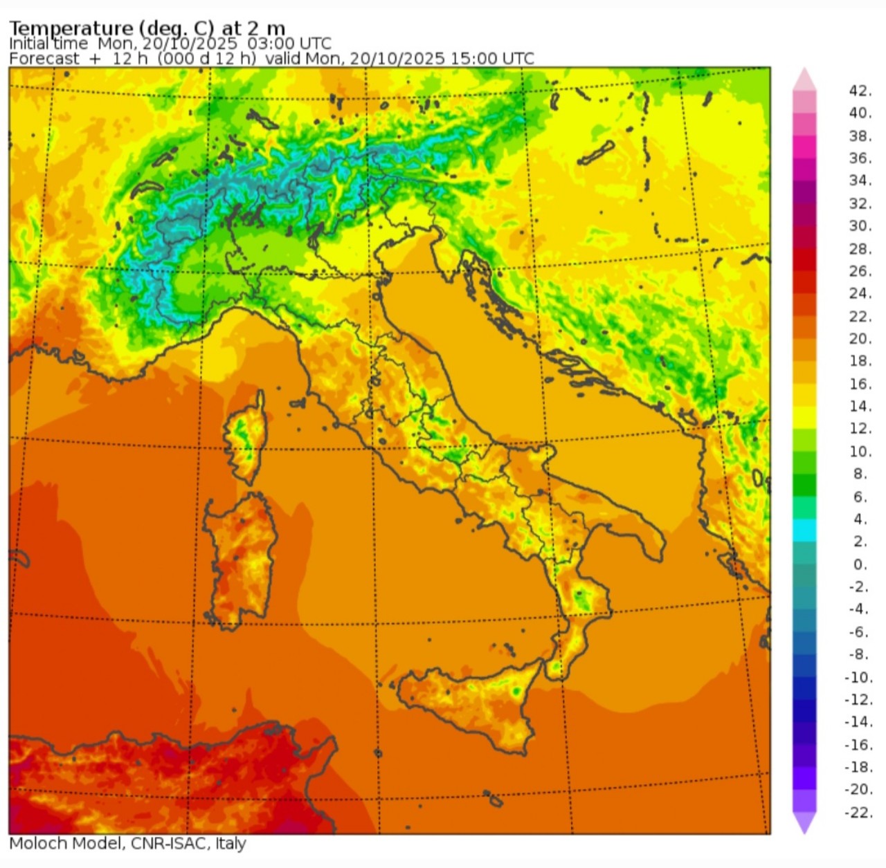 Temperature massime 20 ottobre 