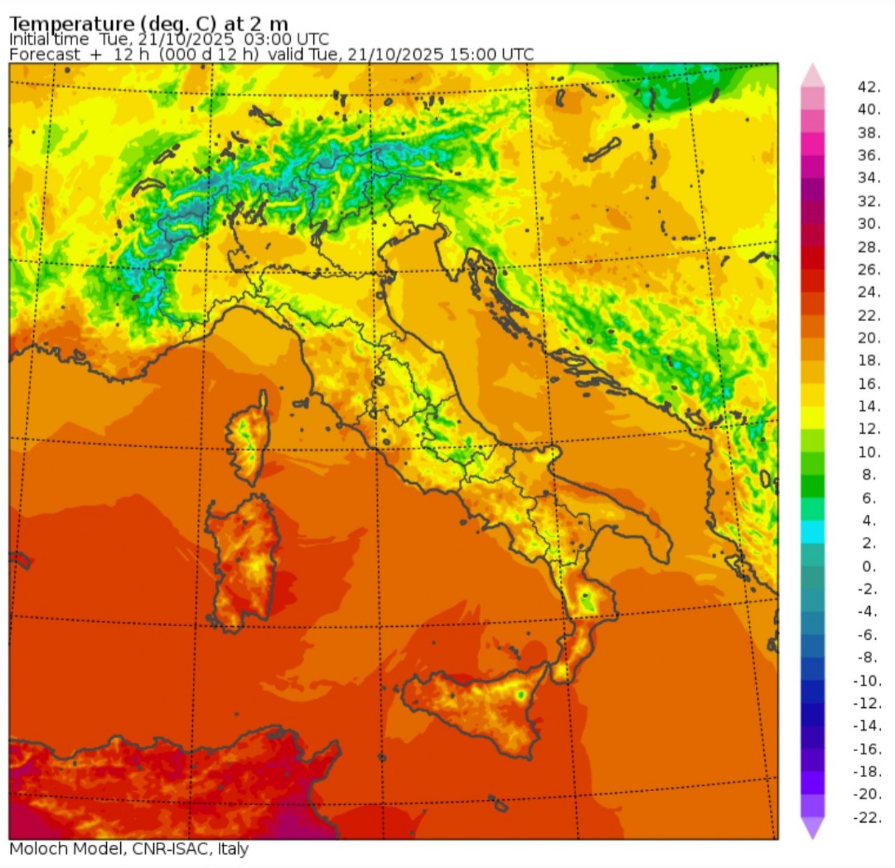 Temperature massime 21 ottobre