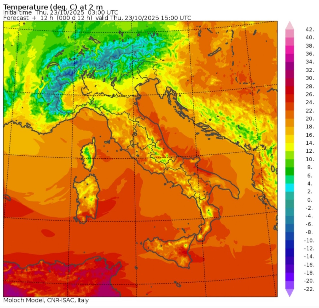 Temperature massime 23 ottobre