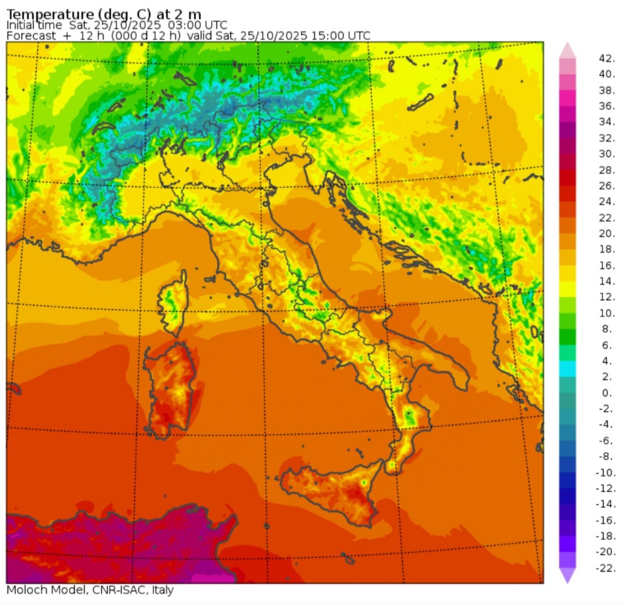 Temperature massime 25 ottobre