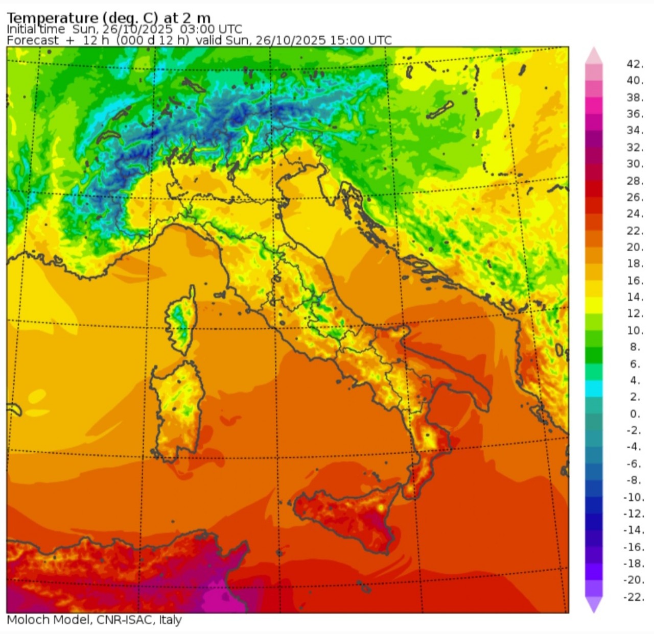 Temperature massime 26 ottobre 