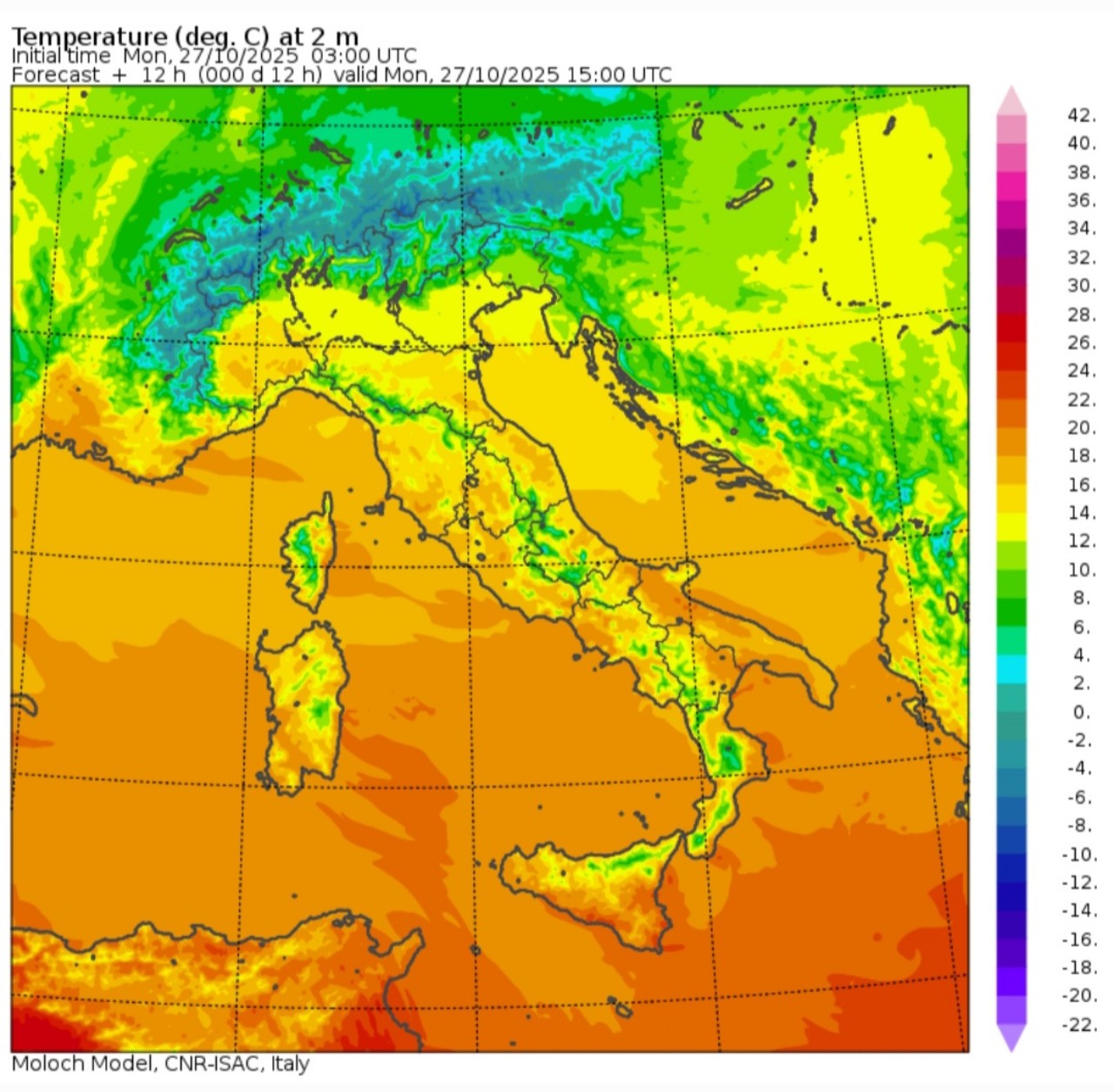 Temperature massime 27 ottobre 