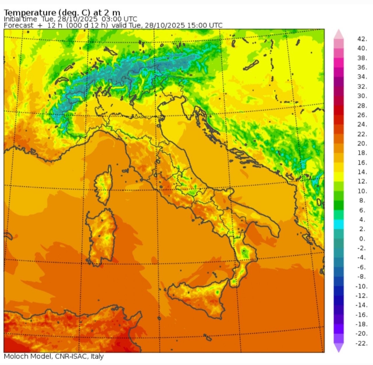 Temperature massime 28 ottobre 