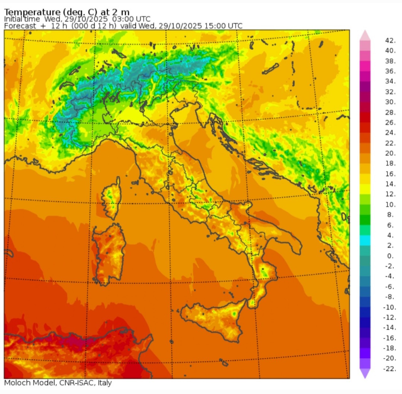 Temperature massime 29 ottobre