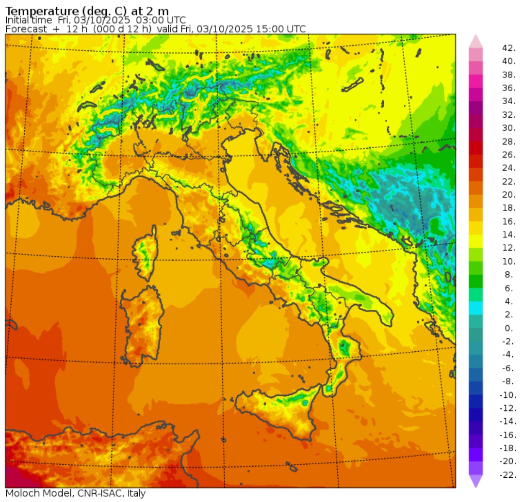 Temperature massime 3 ottobre 