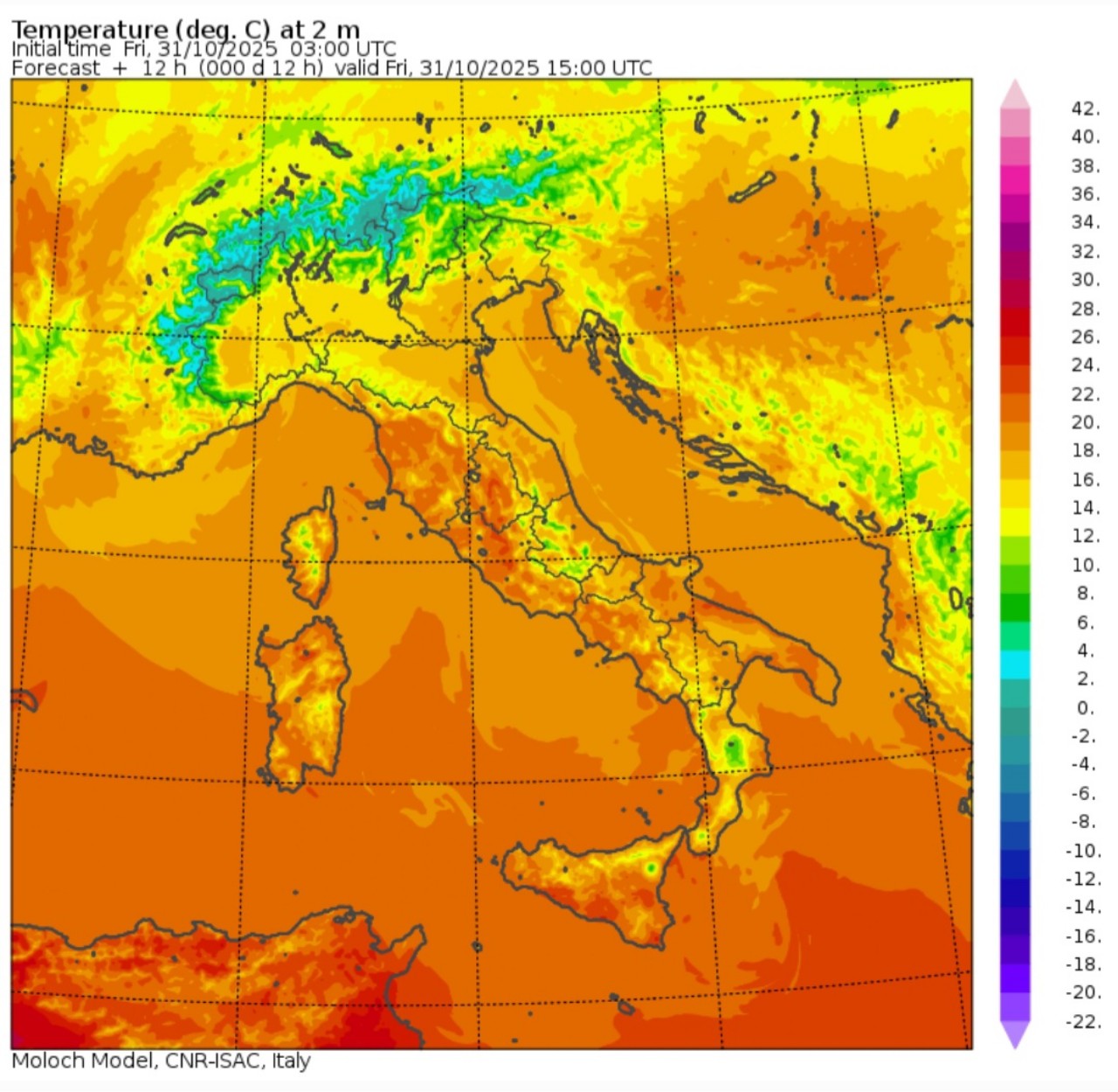 Temperature massime 31 ottobre 