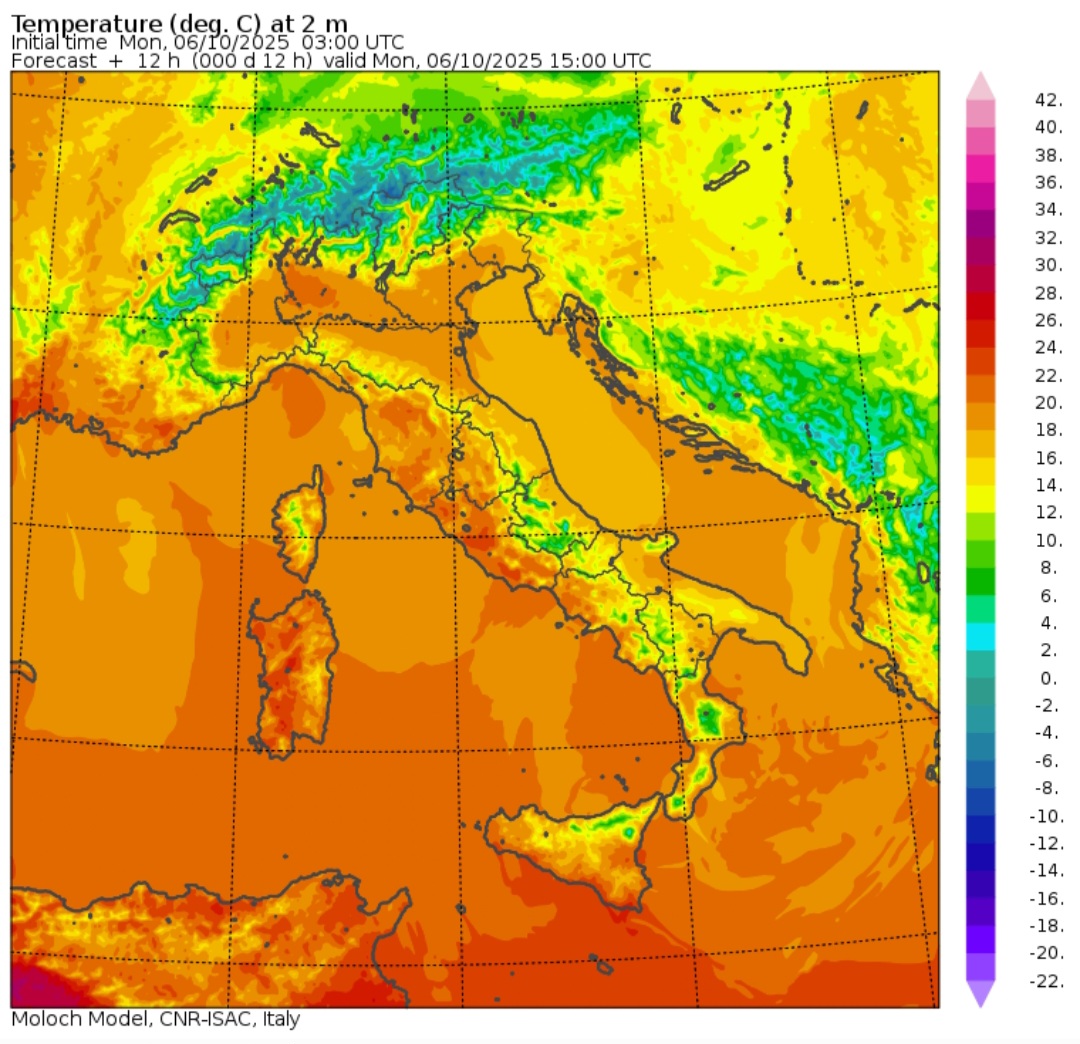 Temperature massime 6 ottobre