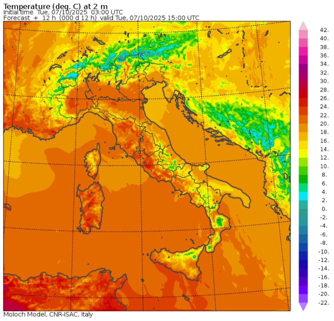 Temperature massime 7 ottobre 