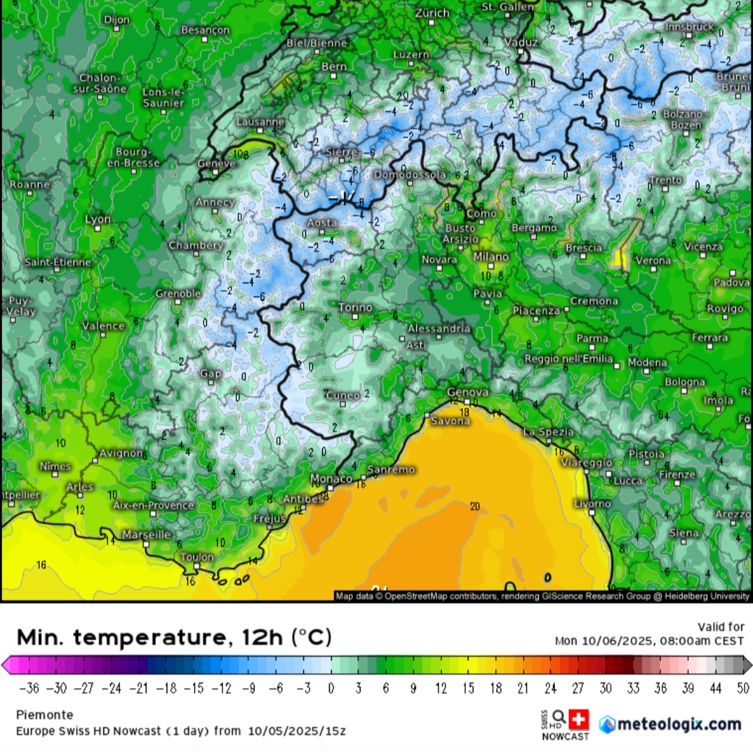 Temperature minime Piemonte 6 ottobre