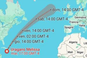 Traiettoria uragano Melissa