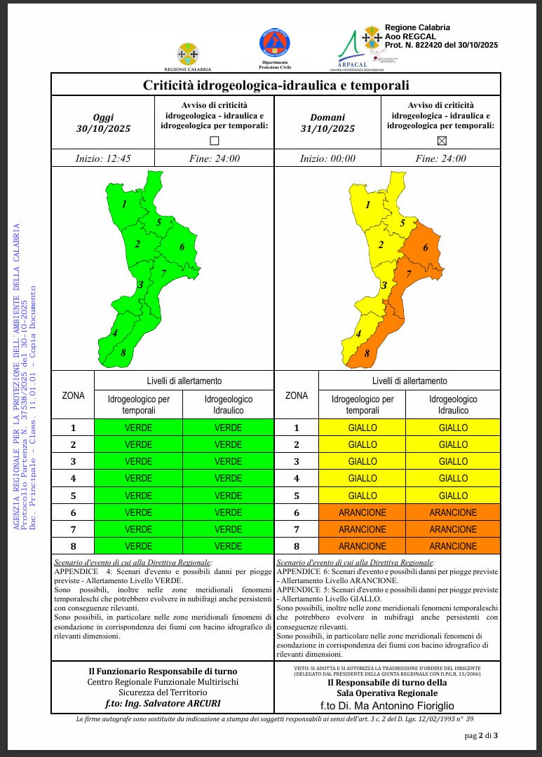 allerta meteo calabria halloween 2025