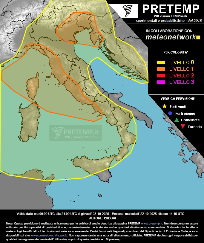 allerta meteo oggi 23 ottobre 2025