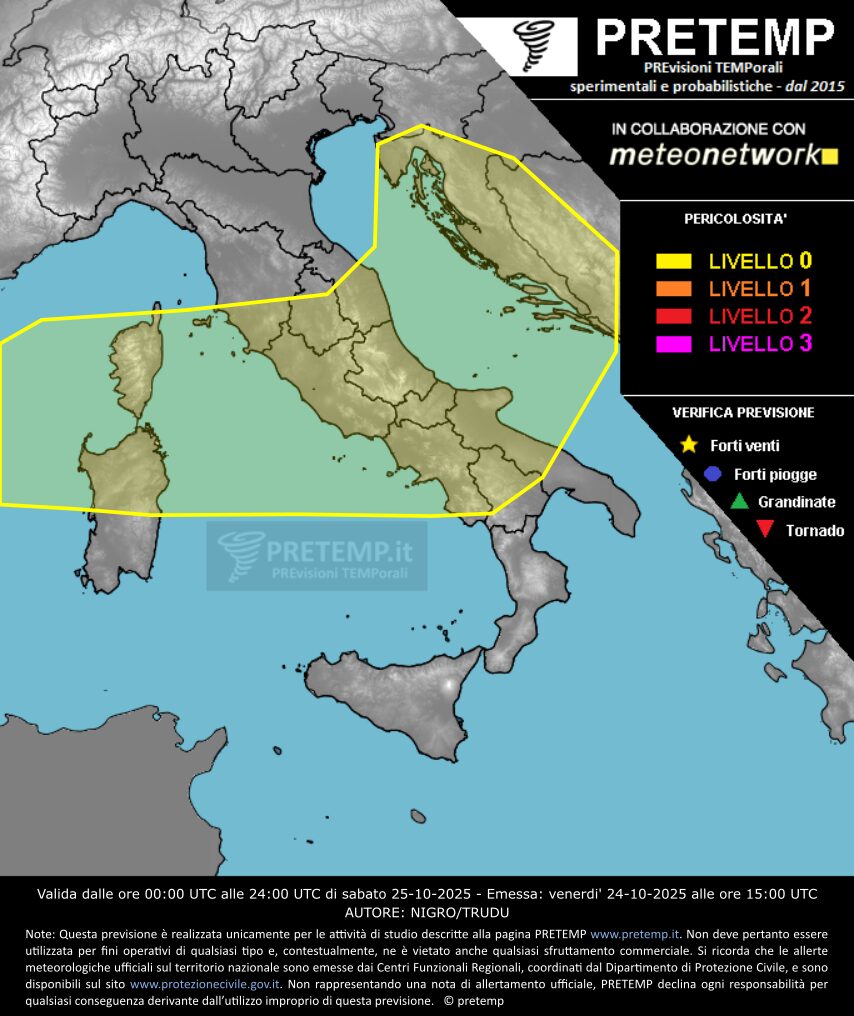 allerta meteo oggi 25 ottobre 2025