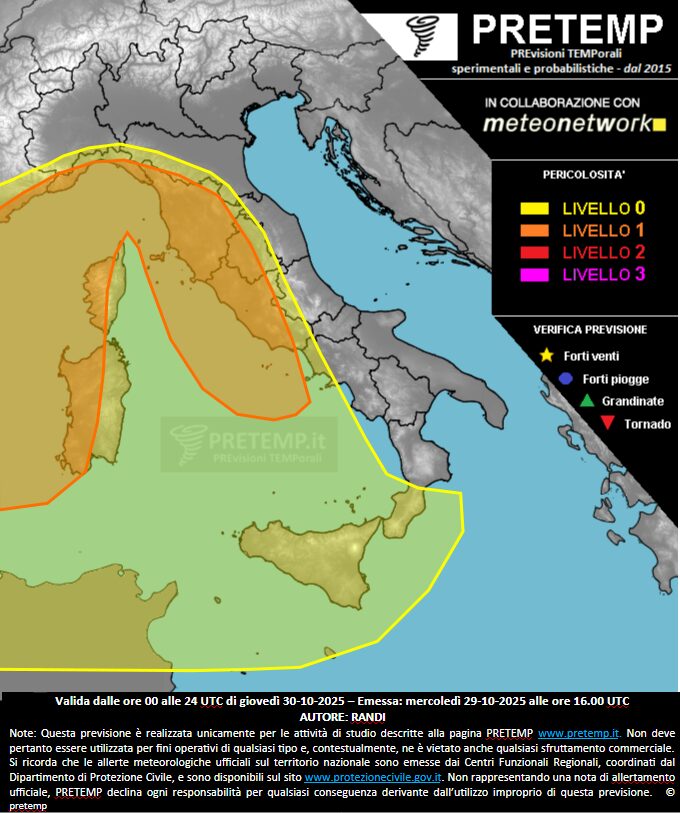 allerta meteo oggi 30 ottobre 2025