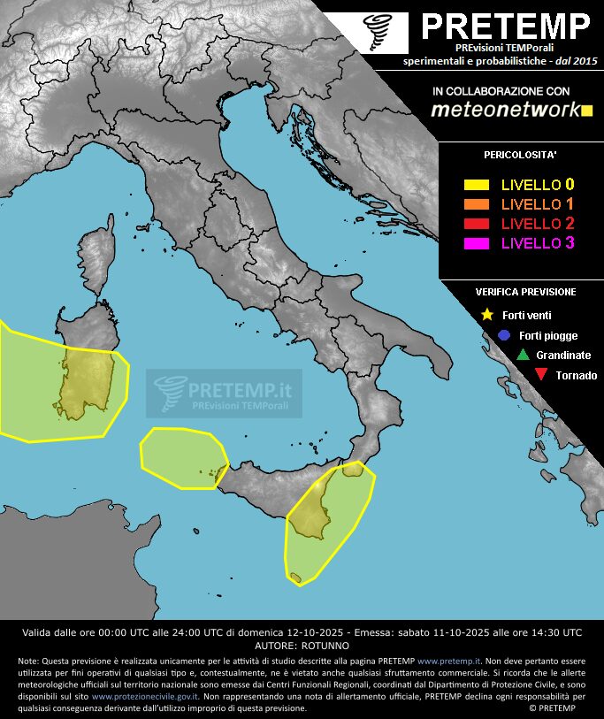 allerta meteo oggi domenica 12 ottobre 2025