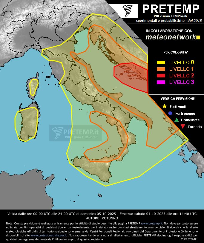 allerta meteo oggi domenica 5 ottobre 2025