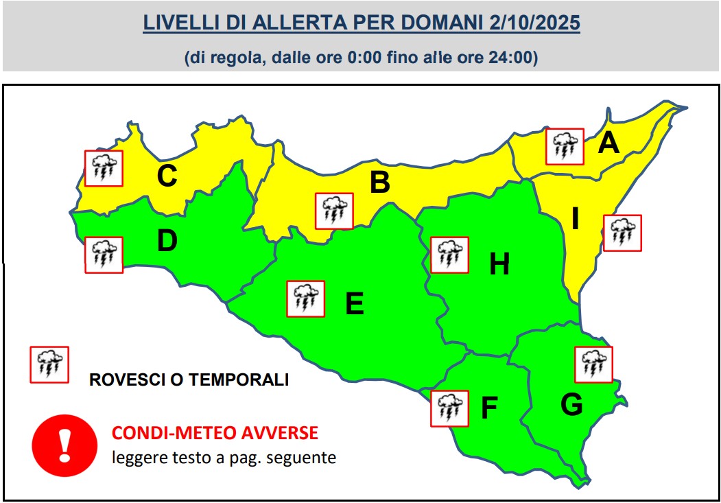 allerta meteo sicilia 2 ottobre